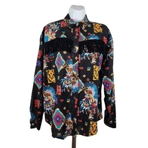 RAFTER JX WESTERN FRINGED BUTTON FRONT BLOUSE